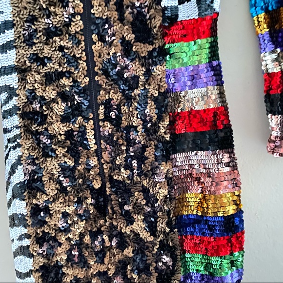 NWT: ALICE + OLIVIA | Jae Sequin Patchwork Sheath Dress - Picture 9 of 13